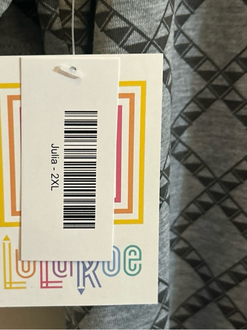 LuLaRoe “Julia” Dress Size 2XL Heather Grey Geometric Print - Picture 8 of 9